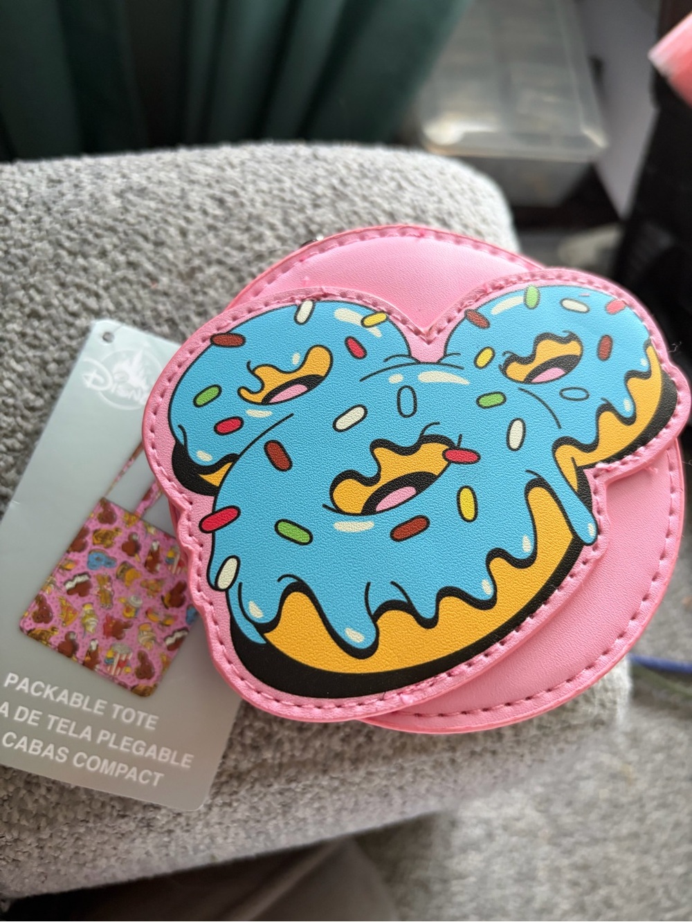 Disney Parks-Mickey Snacks Donut-TOTE BAG Reusable & Packable-Clip On- New W/Tag